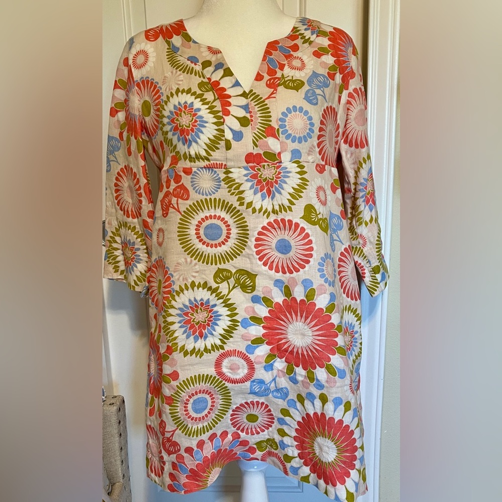 Boden Floral Cotton Linen Blend Midi Dress Kaftan Boho Summer Casual Size 10P - Picture 2 of 9